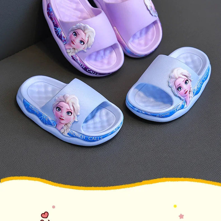 Disney Children's Slippers Summer Girl's Cute Cartoon Elsa Princess Anti slip Soft Sole Indoor Bathing Sandals and Slippers