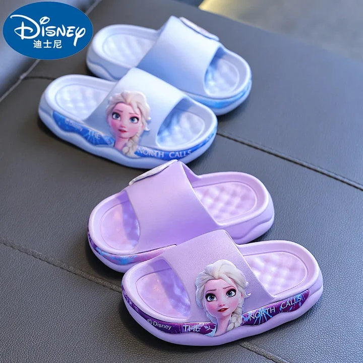 Disney Children's Slippers Summer Girl's Cute Cartoon Elsa Princess Anti slip Soft Sole Indoor Bathing Sandals and Slippers