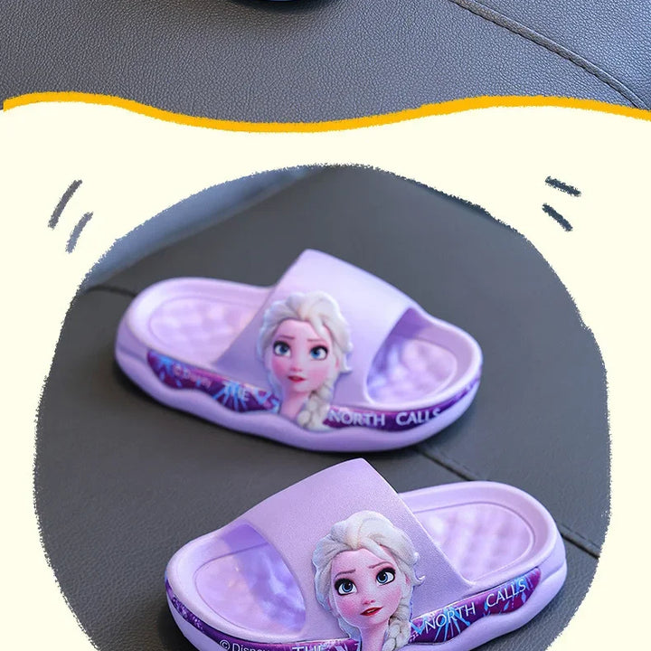 Disney Children's Slippers Summer Girl's Cute Cartoon Elsa Princess Anti slip Soft Sole Indoor Bathing Sandals and Slippers