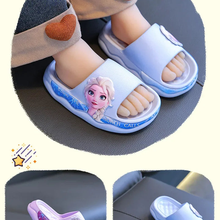 Disney Children's Slippers Summer Girl's Cute Cartoon Elsa Princess Anti slip Soft Sole Indoor Bathing Sandals and Slippers