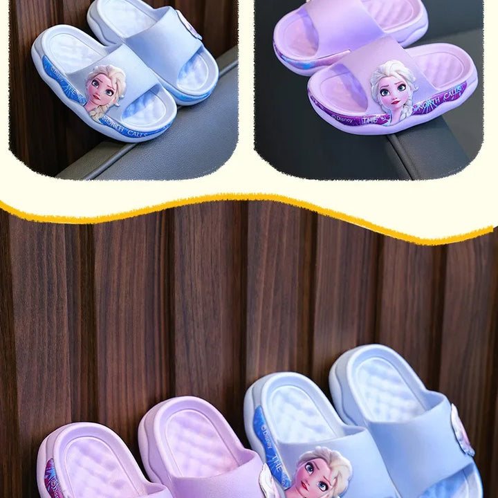 Disney Children's Slippers Summer Girl's Cute Cartoon Elsa Princess Anti slip Soft Sole Indoor Bathing Sandals and Slippers