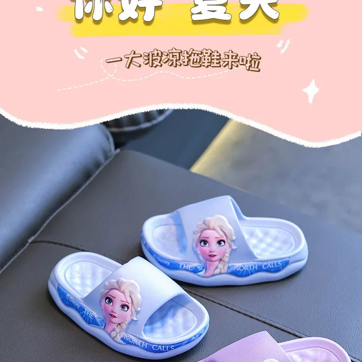 Disney Children's Slippers Summer Girl's Cute Cartoon Elsa Princess Anti slip Soft Sole Indoor Bathing Sandals and Slippers